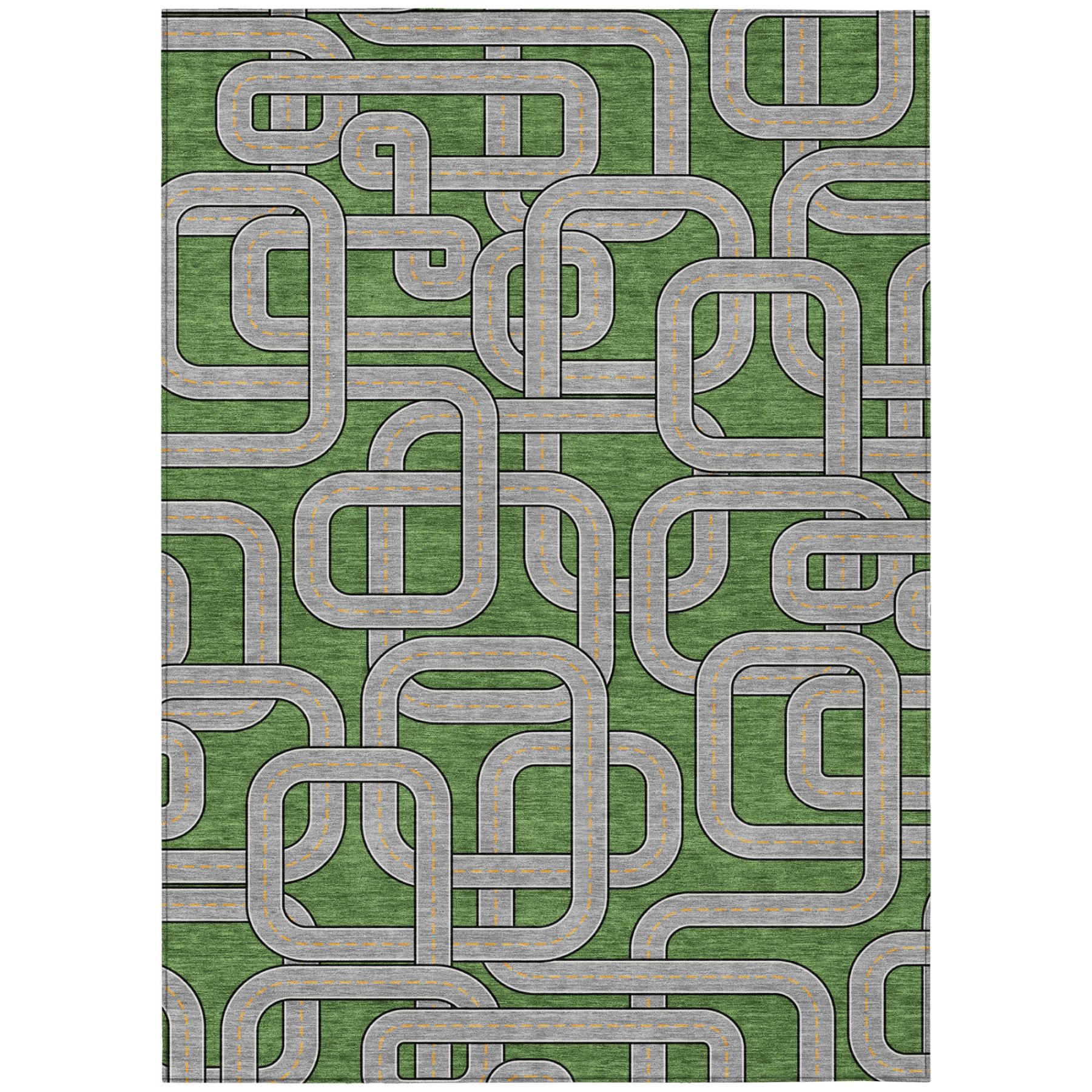 3' X 5' Green And Pewter Geometric Washable Indoor Outdoor Area Rug - Sports & Outdoor