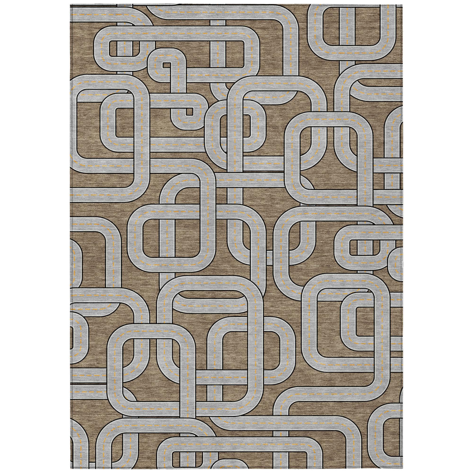 10' X 14' Brown And Gray Geometric Washable Indoor Outdoor Area Rug - Sports & Outdoor