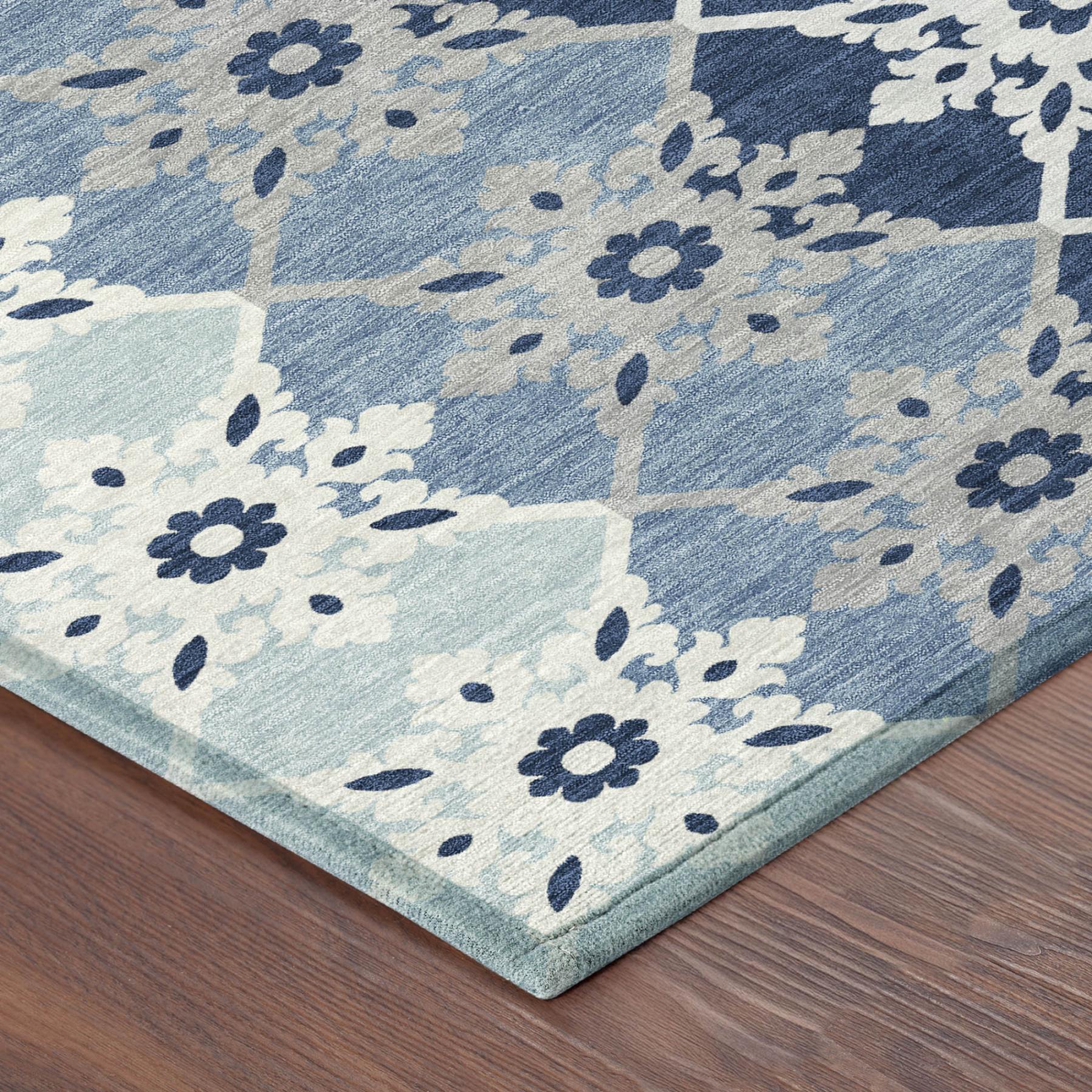 3' X 5' Blue And Pewter Floral Medallion Washable Indoor Outdoor Area Rug - Sports & Outdoor