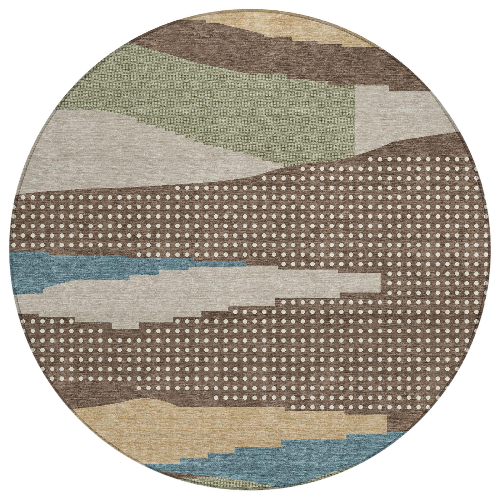 8' Coffee And Brown Round Abstract Washable Indoor Outdoor Area Rug - Sports & Outdoor