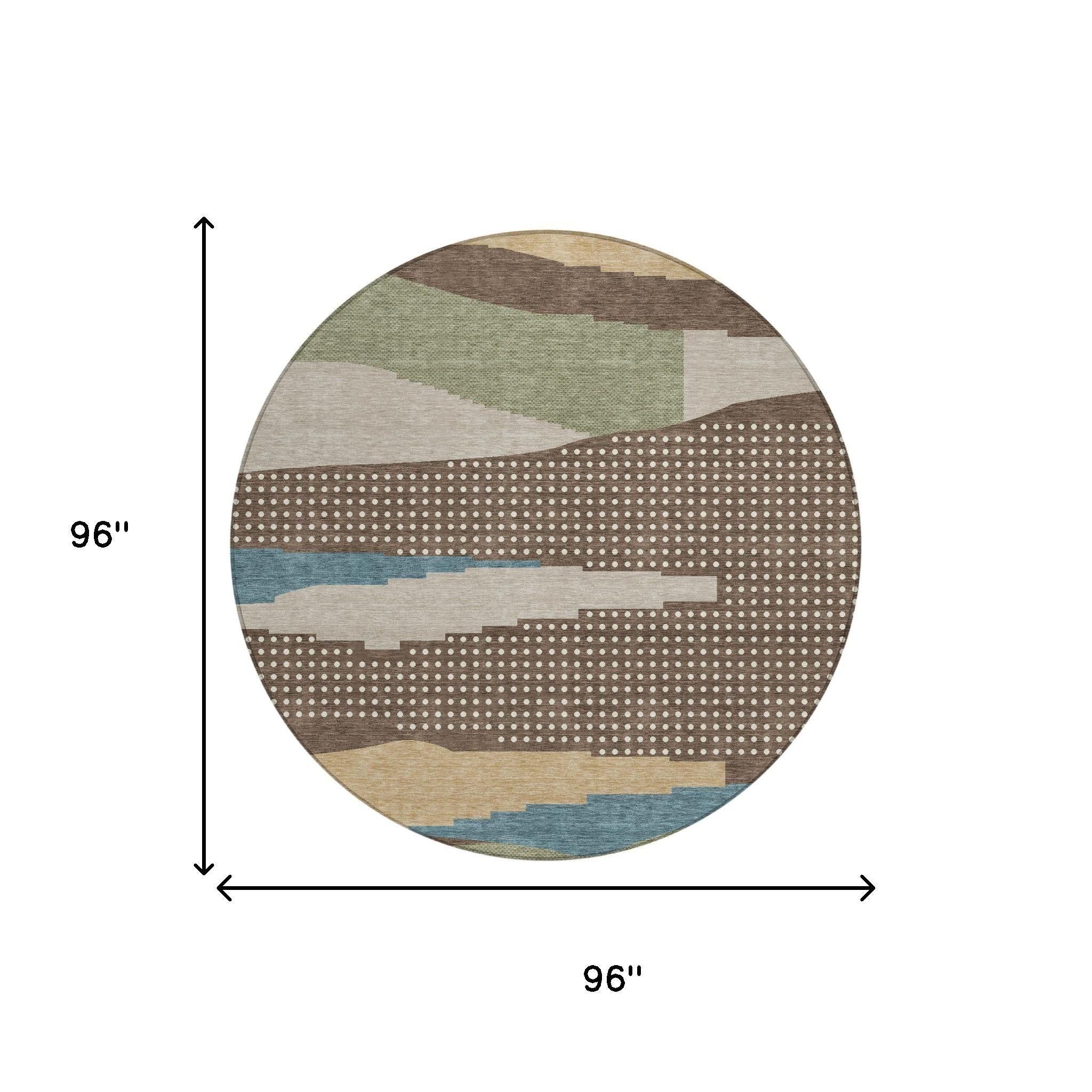 8' Coffee And Brown Round Abstract Washable Indoor Outdoor Area Rug - Sports & Outdoor