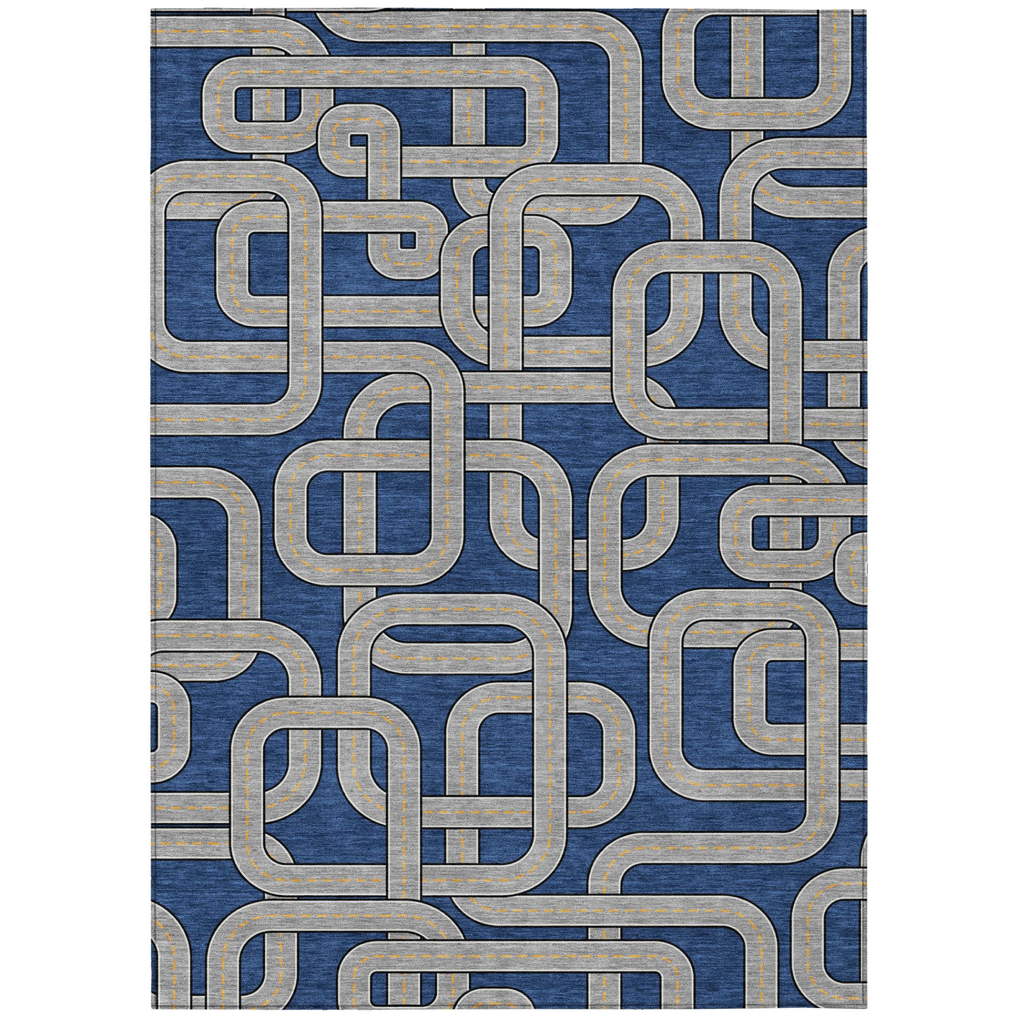 5' X 8' Blue And Gray Geometric Washable Indoor Outdoor Area Rug - Sports & Outdoor