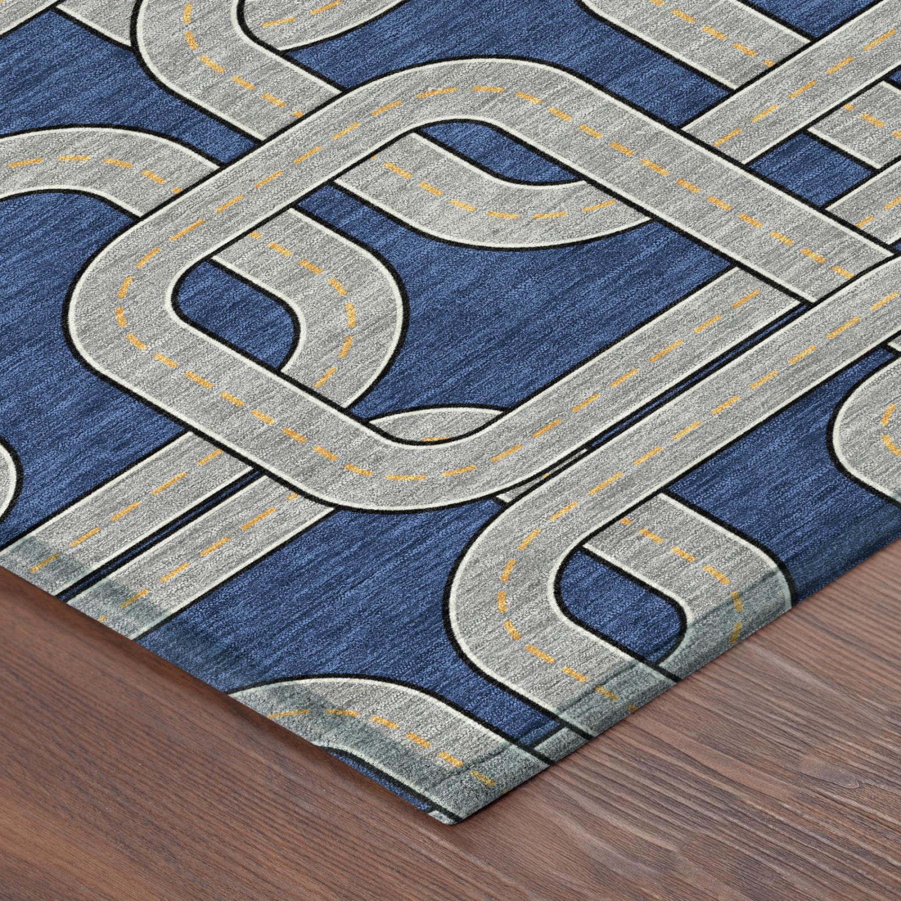 5' X 8' Blue And Gray Geometric Washable Indoor Outdoor Area Rug - Sports & Outdoor