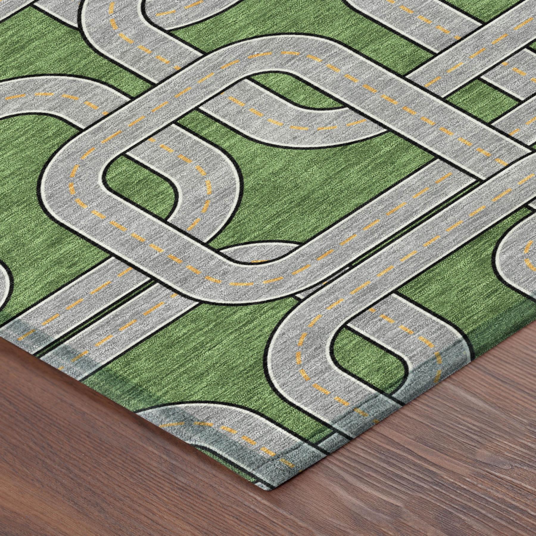 5' X 8' Green And Pewter Geometric Washable Indoor Outdoor Area Rug - Sports & Outdoor