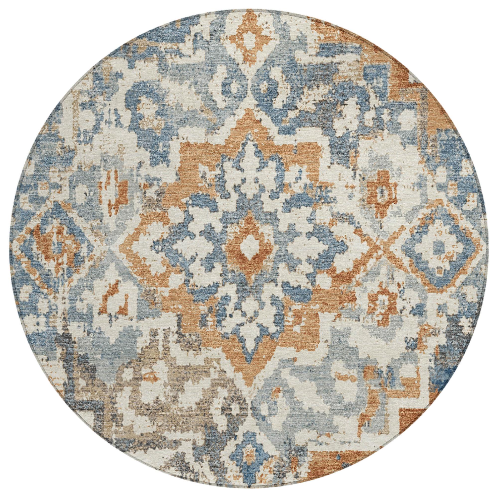 8' Cream And Ivory Round Medallion Washable Indoor Outdoor Area Rug - Sports & Outdoor