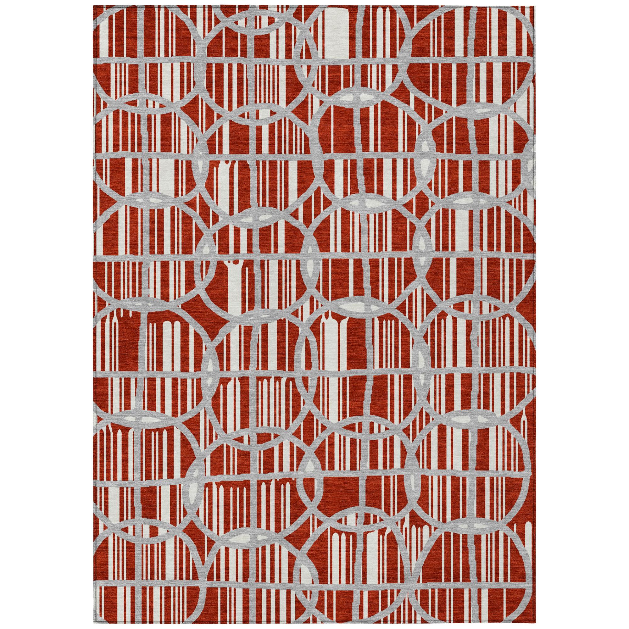 3' X 5' Red And Ivory Geometric Washable Indoor Outdoor Area Rug - Sports & Outdoor