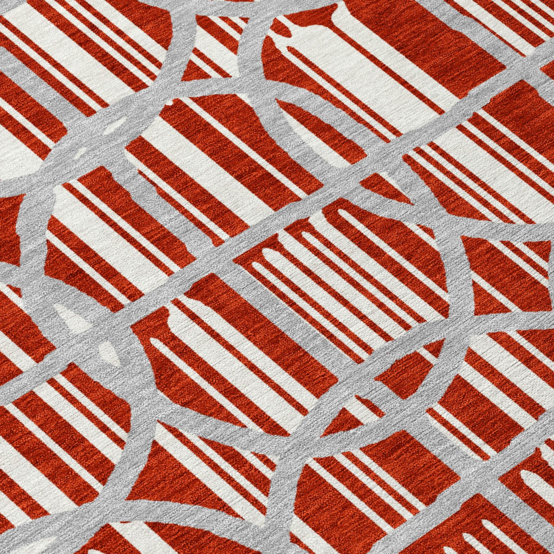 3' X 5' Red And Ivory Geometric Washable Indoor Outdoor Area Rug - Sports & Outdoor