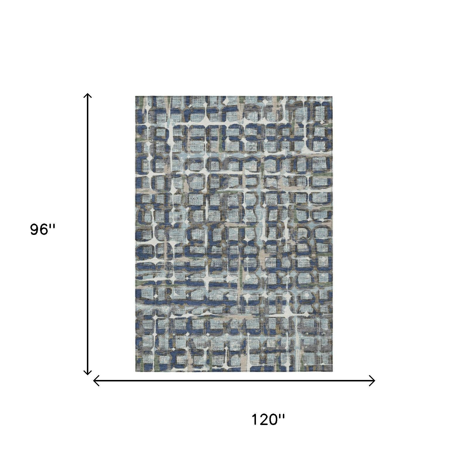 8' X 10' Blue And Gray Geometric Washable Indoor Outdoor Area Rug - Sports & Outdoor