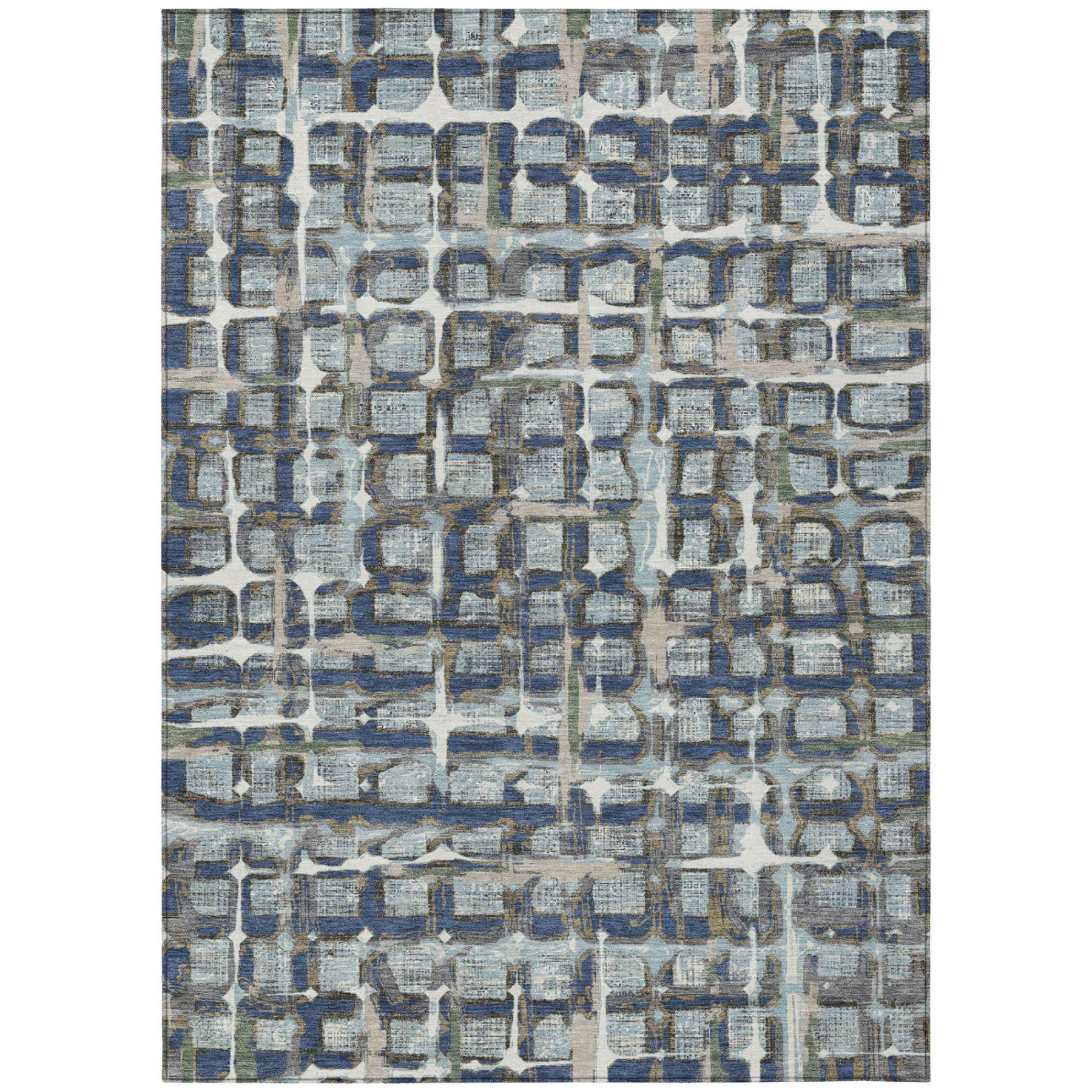 8' X 10' Blue And Gray Geometric Washable Indoor Outdoor Area Rug - Sports & Outdoor