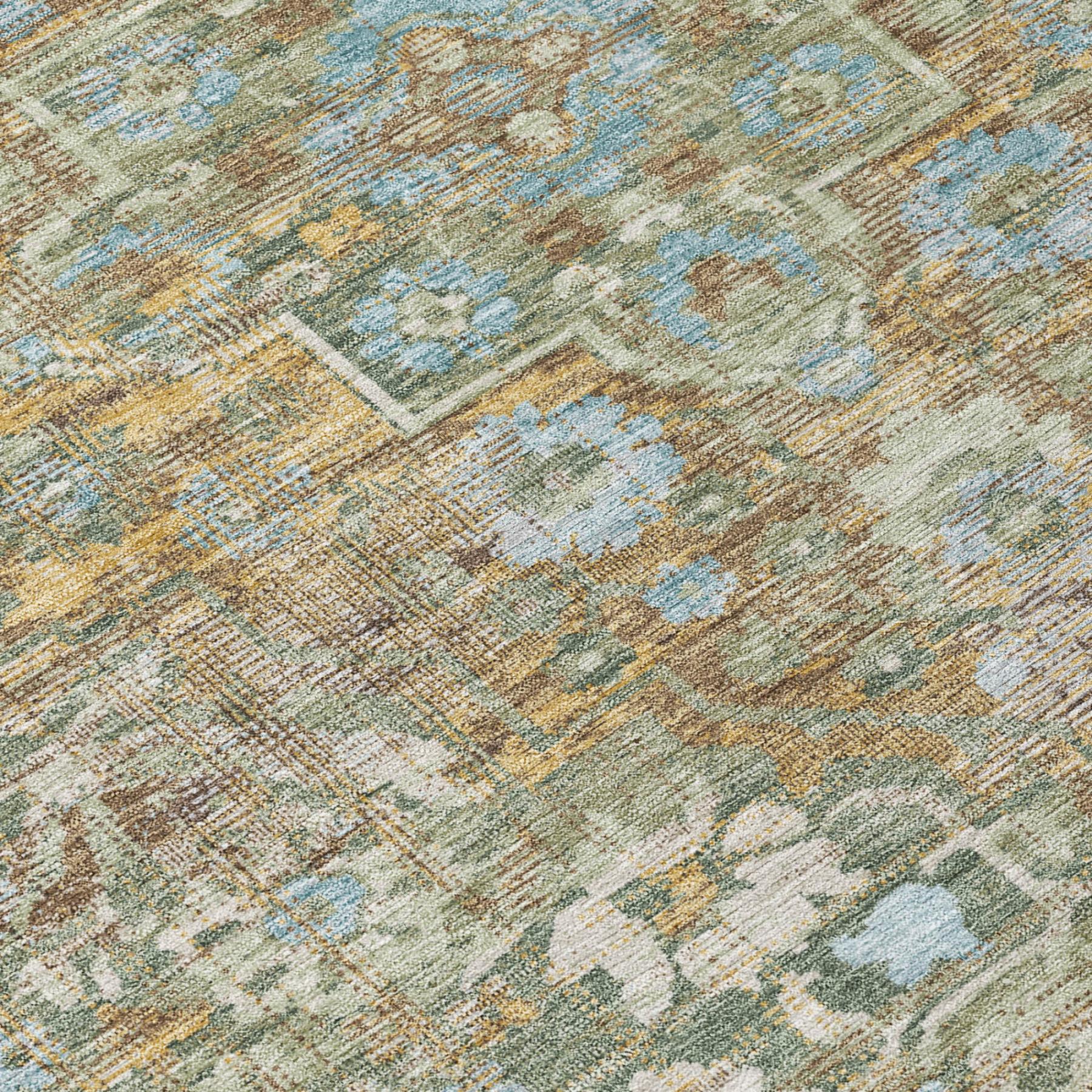 10' X 14' Green And Brown Floral Medallion Washable Indoor Outdoor Area Rug - Sports & Outdoor
