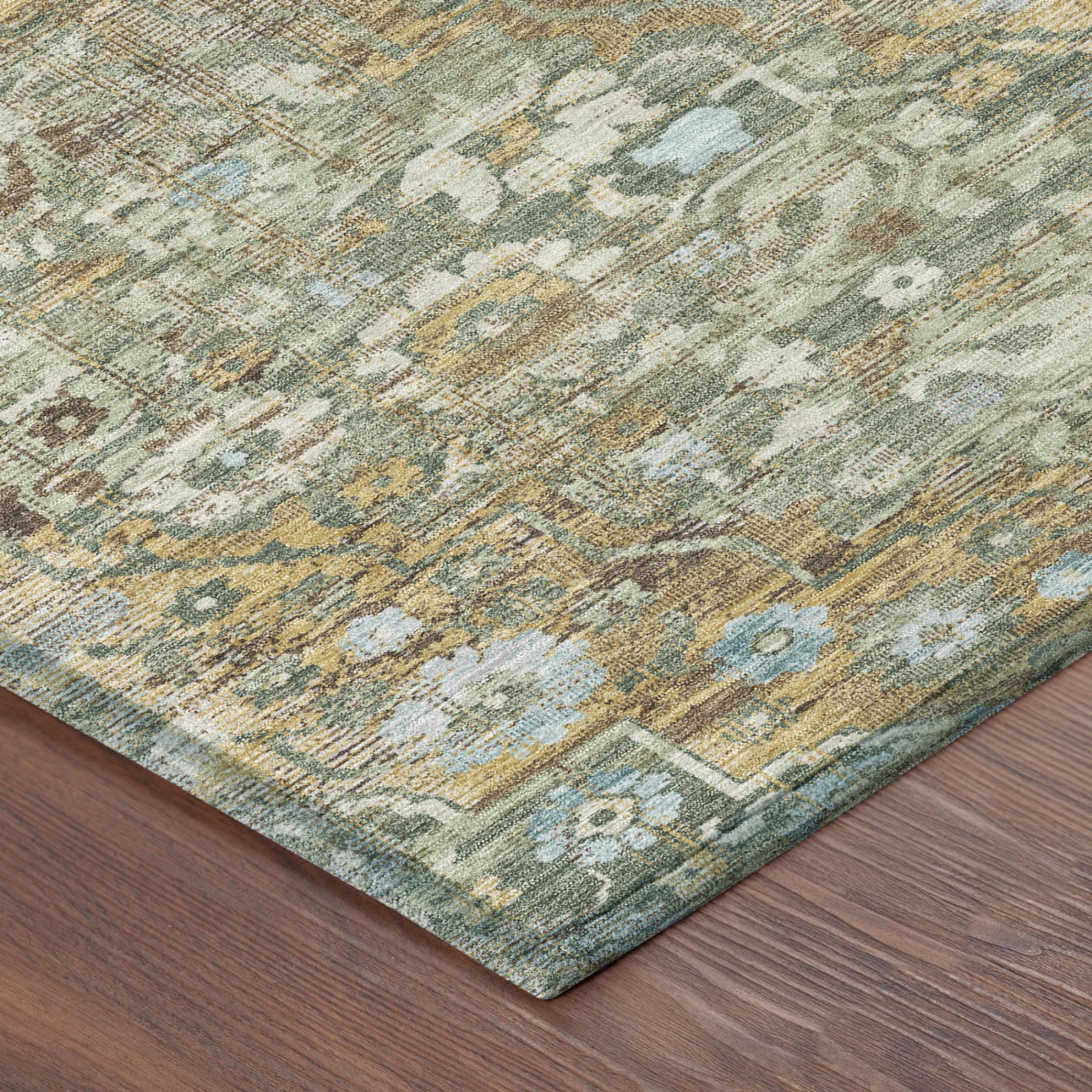 10' X 14' Green And Brown Floral Medallion Washable Indoor Outdoor Area Rug - Sports & Outdoor