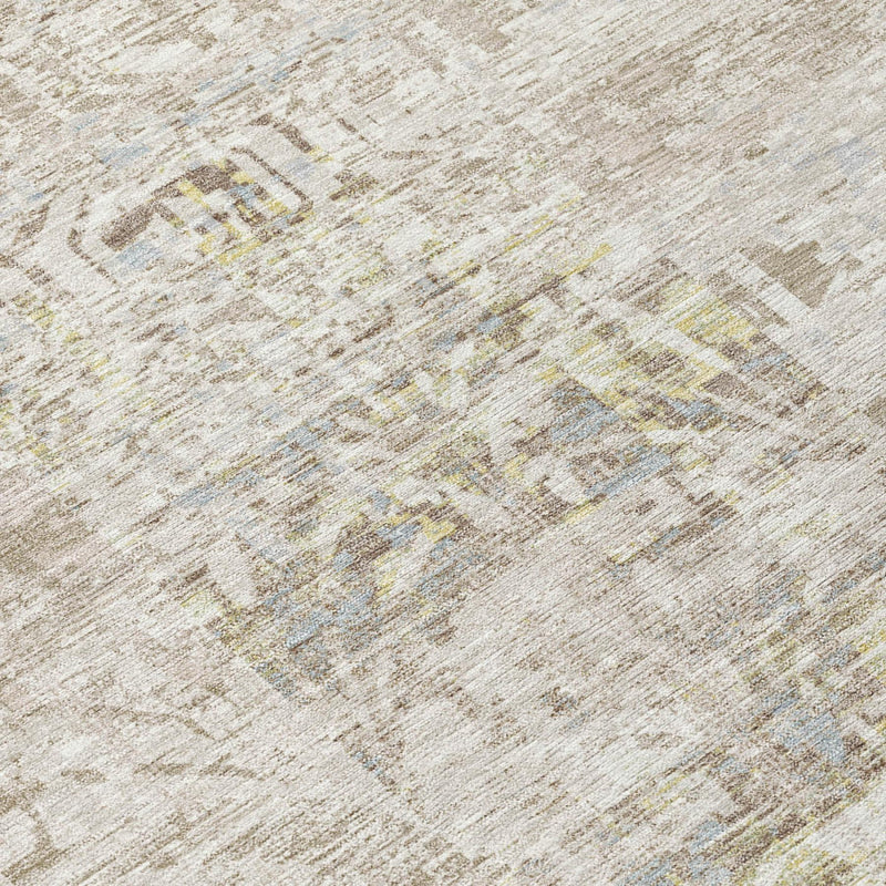 Abstract rug close-up, ivory texture with silver-gray and muted gold brush marks