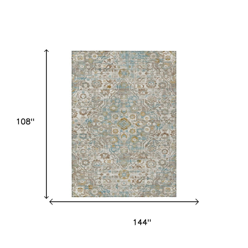 Ivory and pewter floral medallion rug, 108 x 144 in size diagram