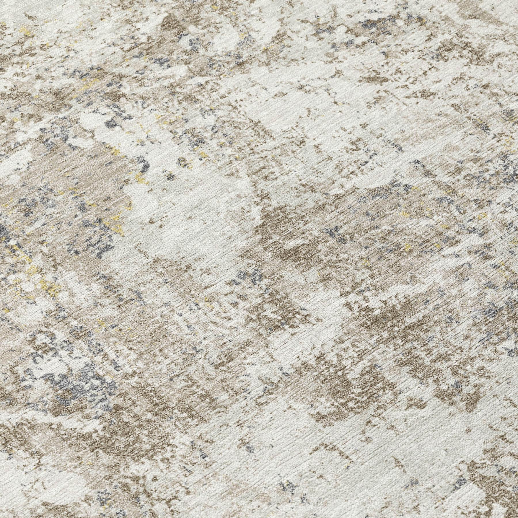 Ivory and silver abstract washable area rug, textured distressed finish