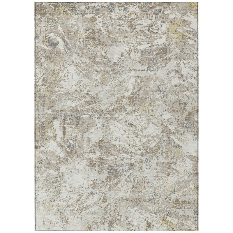 Ivory and silver abstract area rug with distressed pattern and flat weave look