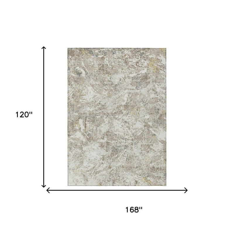Ivory and silver abstract area rug, 120 in x 168 in, distressed texture