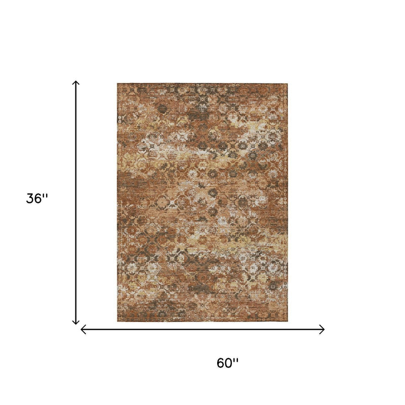 3x5 area rug size chart showing rust-orange floral medallion pattern