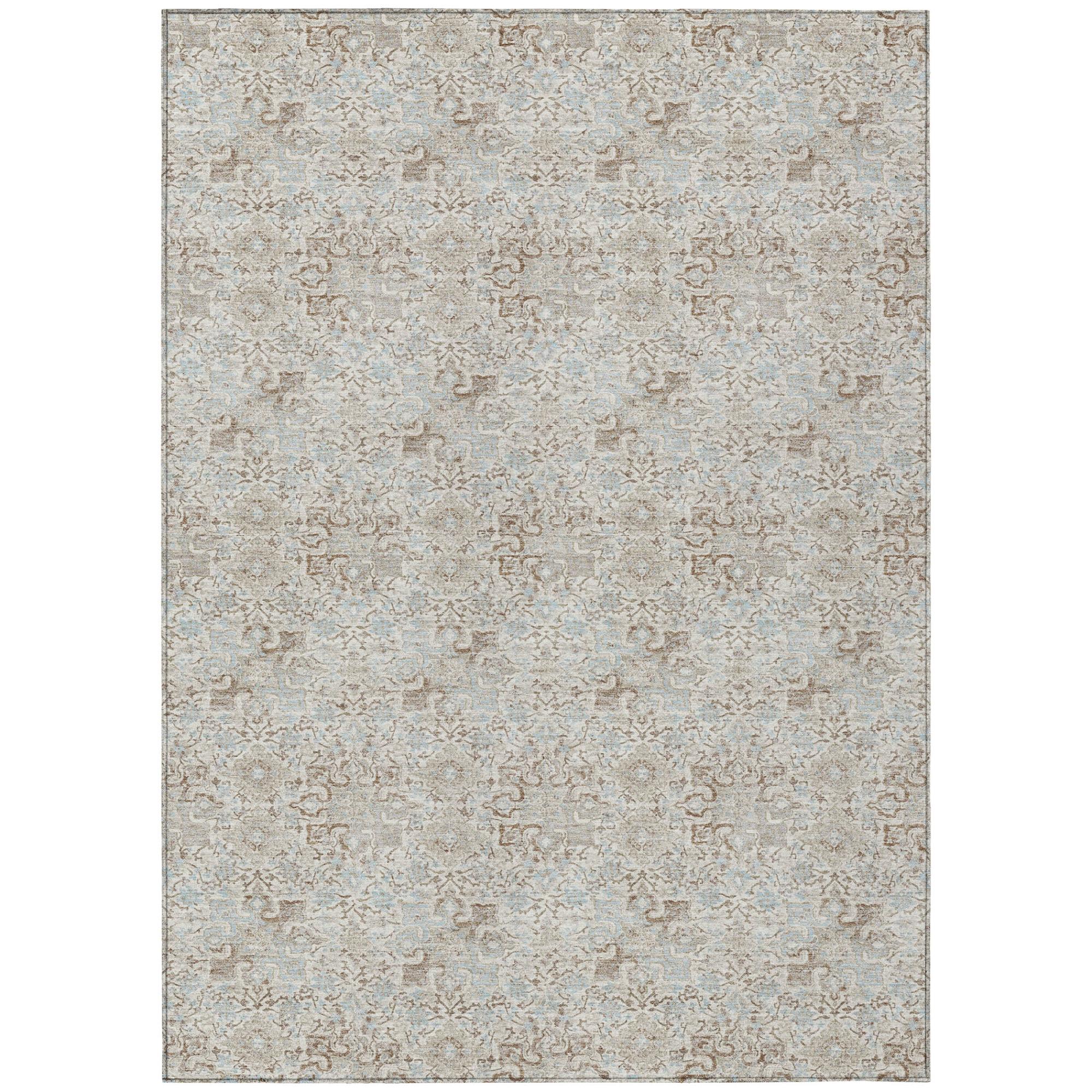 5' X 8' Ivory And Silver Damask Washable Indoor Outdoor Area Rug - Sports & Outdoor