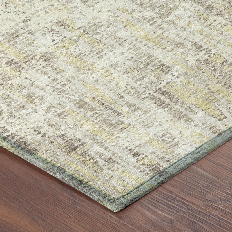 Ivory and silver abstract area rug corner with low-pile distressed texture