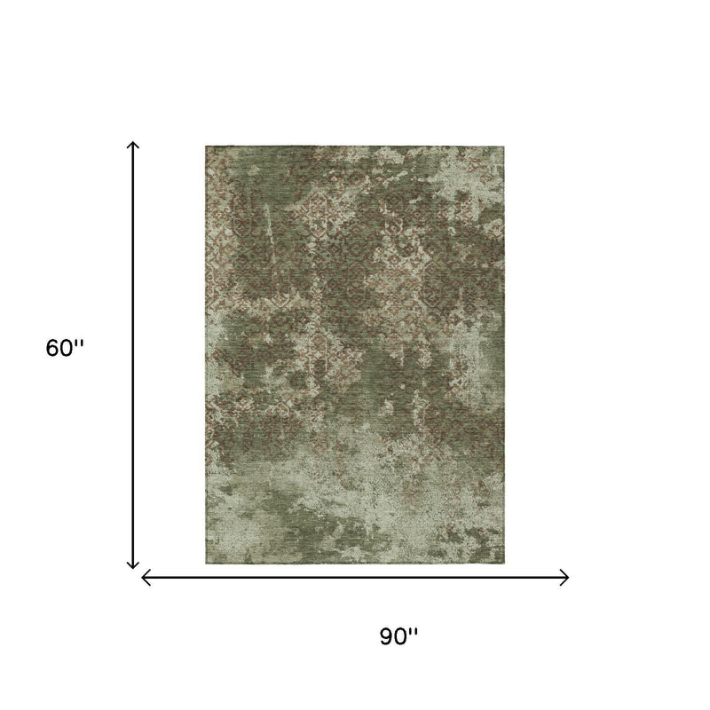 5 x 8 ft olive green abstract area rug, dimensions 60 in by 90 in