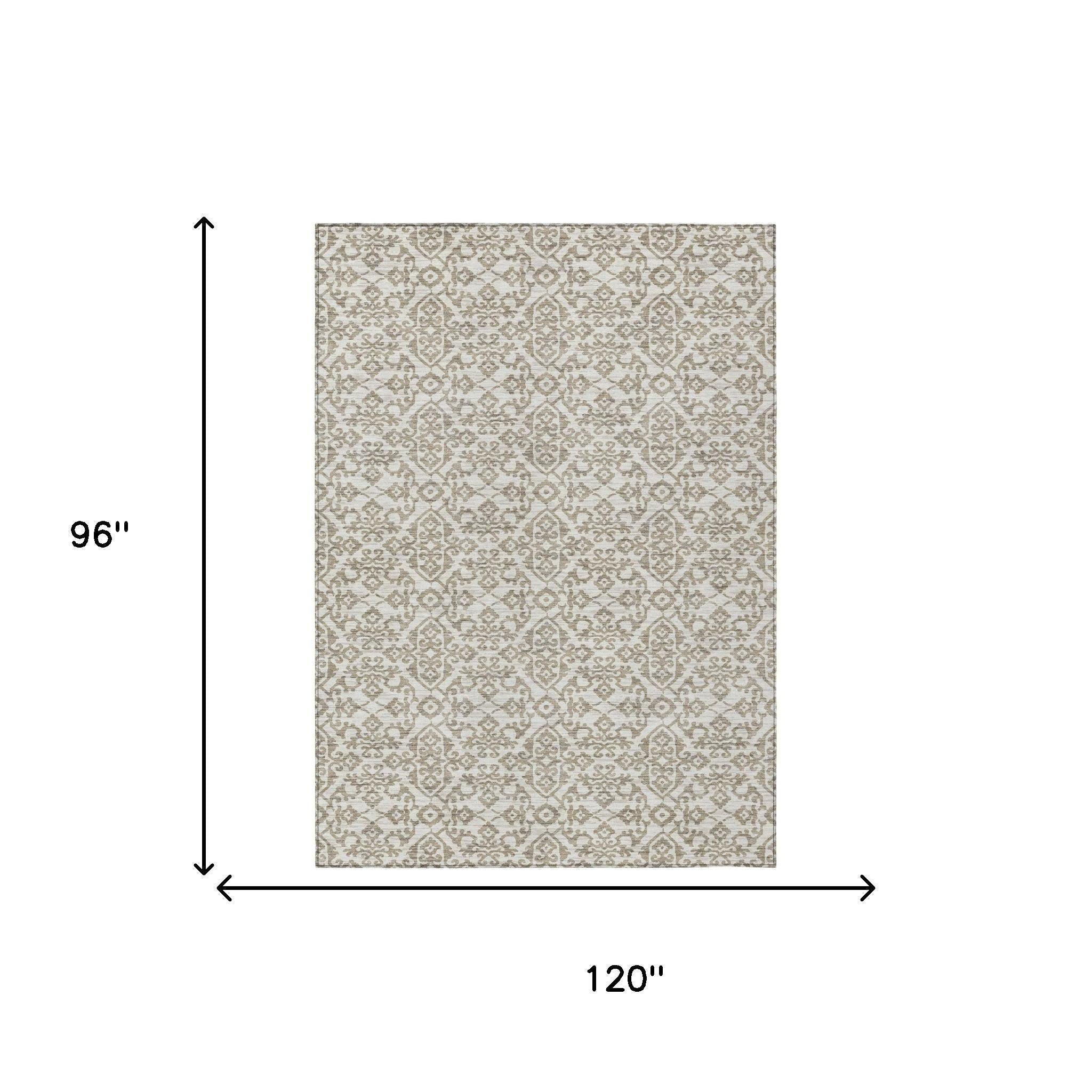 Ivory and beige damask area rug diagram showing rectangular shape and repeating pattern