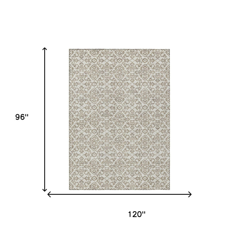 Ivory and beige damask area rug diagram showing rectangular shape and repeating pattern