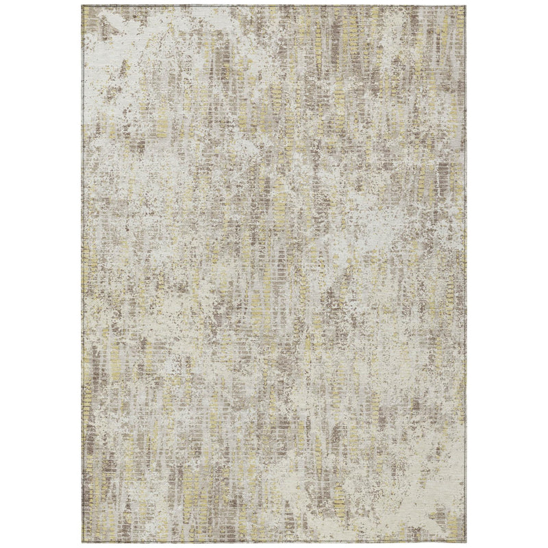 Ivory and silver abstract area rug with distressed, textured pattern
