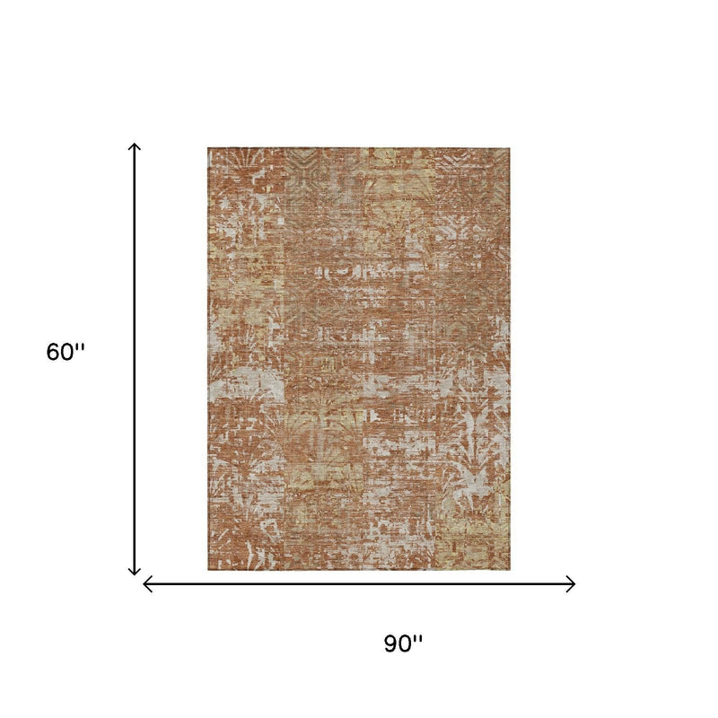 Abstract orange and beige area rug, rectangular 90 x 60 in size diagram