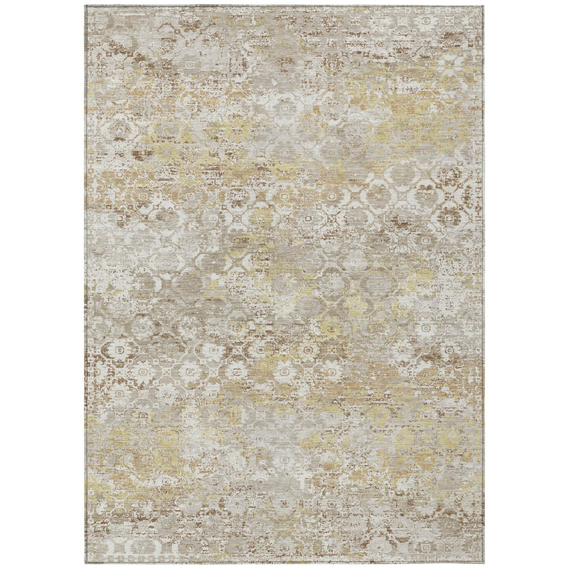 Ivory floral medallion washable area rug with distressed silver and gold ornate designs