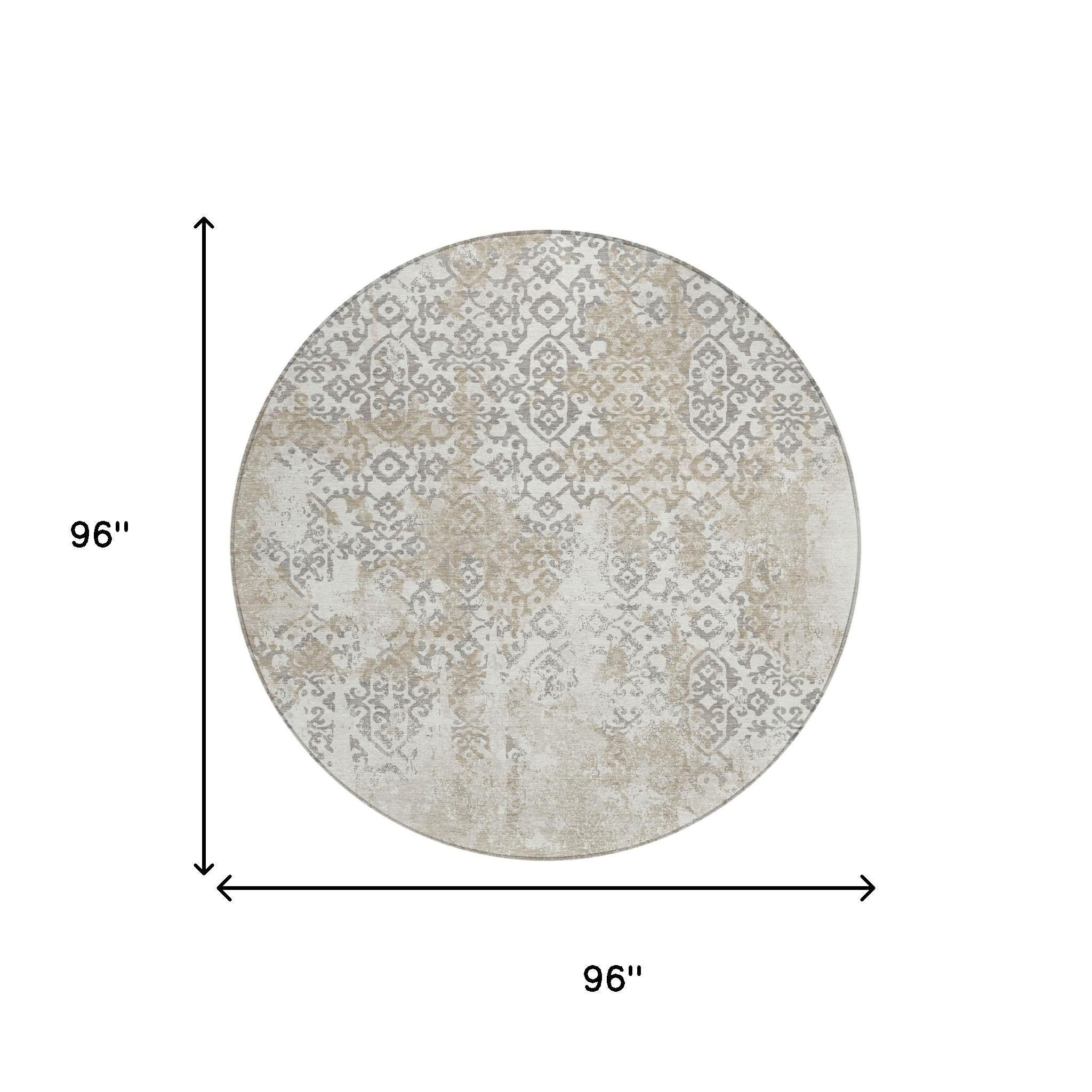 Round 8 ft ivory and silver abstract area rug, flat woven look