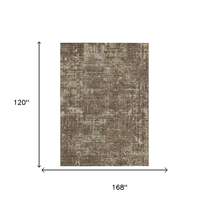 10x14 abstract area rug, brown and beige distressed wash pattern