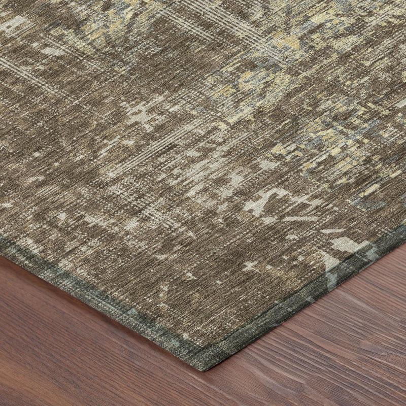 10x14 abstract area rug, chocolate-brown and tan distressed wash pattern, indoor/outdoor