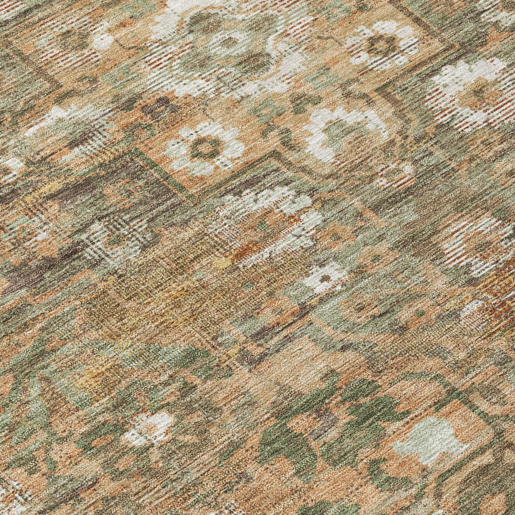8' X 10' Copper And Orange Floral Medallion Washable Indoor Outdoor Area Rug - Sports & Outdoor