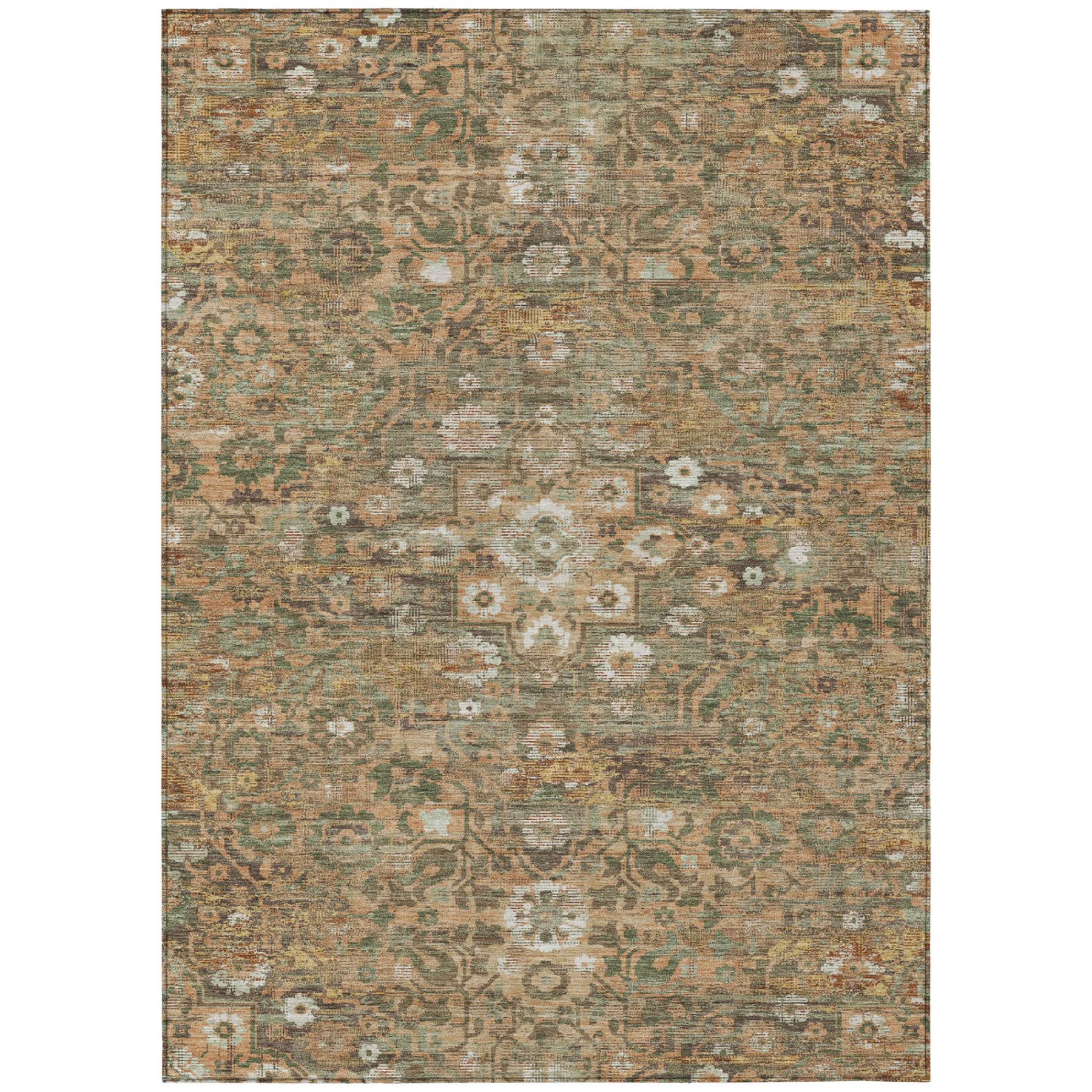 8' X 10' Copper And Orange Floral Medallion Washable Indoor Outdoor Area Rug - Sports & Outdoor