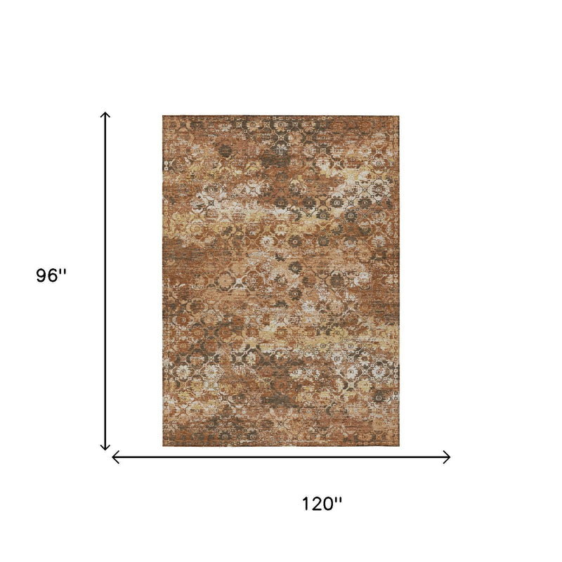Orange and rust floral medallion rug, 8 ft x 10 ft size diagram
