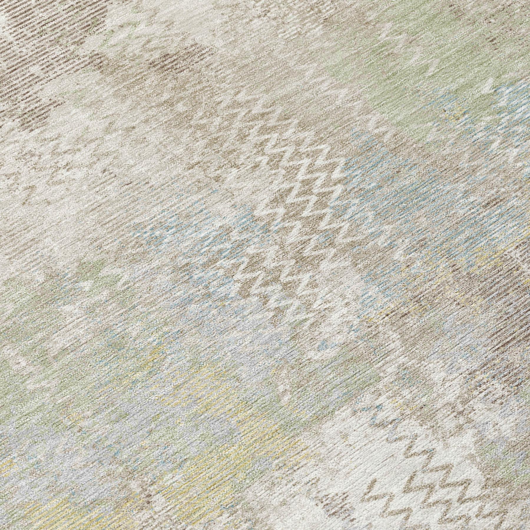 Ivory and silver abstract area rug with distressed texture and zigzag pattern