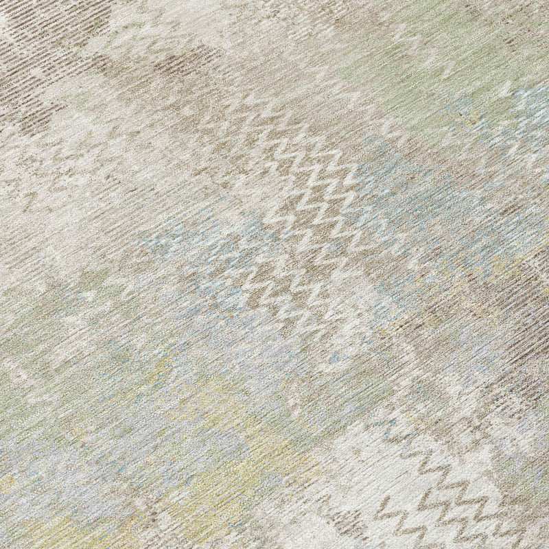 Ivory and silver abstract area rug with distressed texture and zigzag pattern