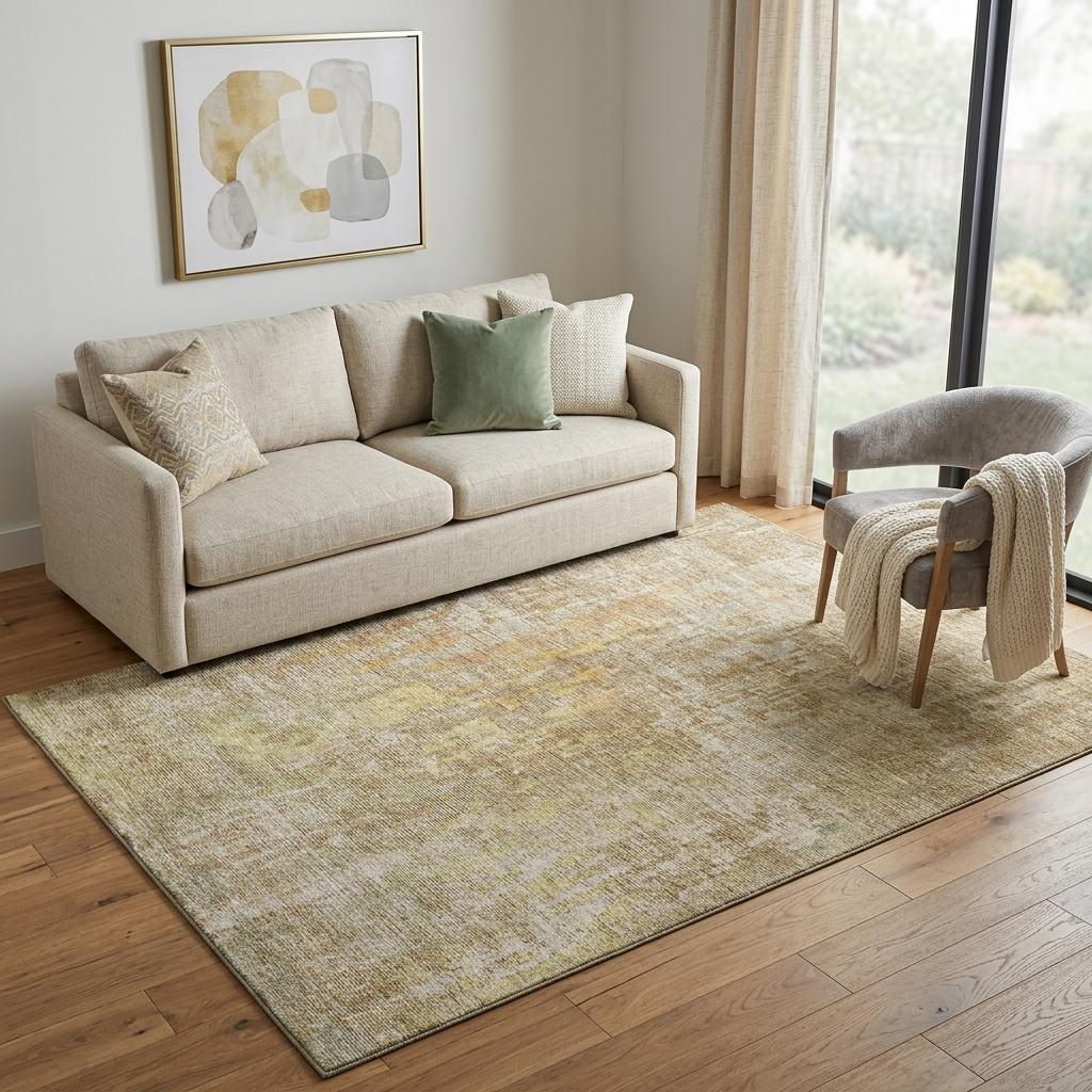 5' X 8' Fern Green Blue And Beige Abstract Washable Area Rug With UV Protection - Home & Garden