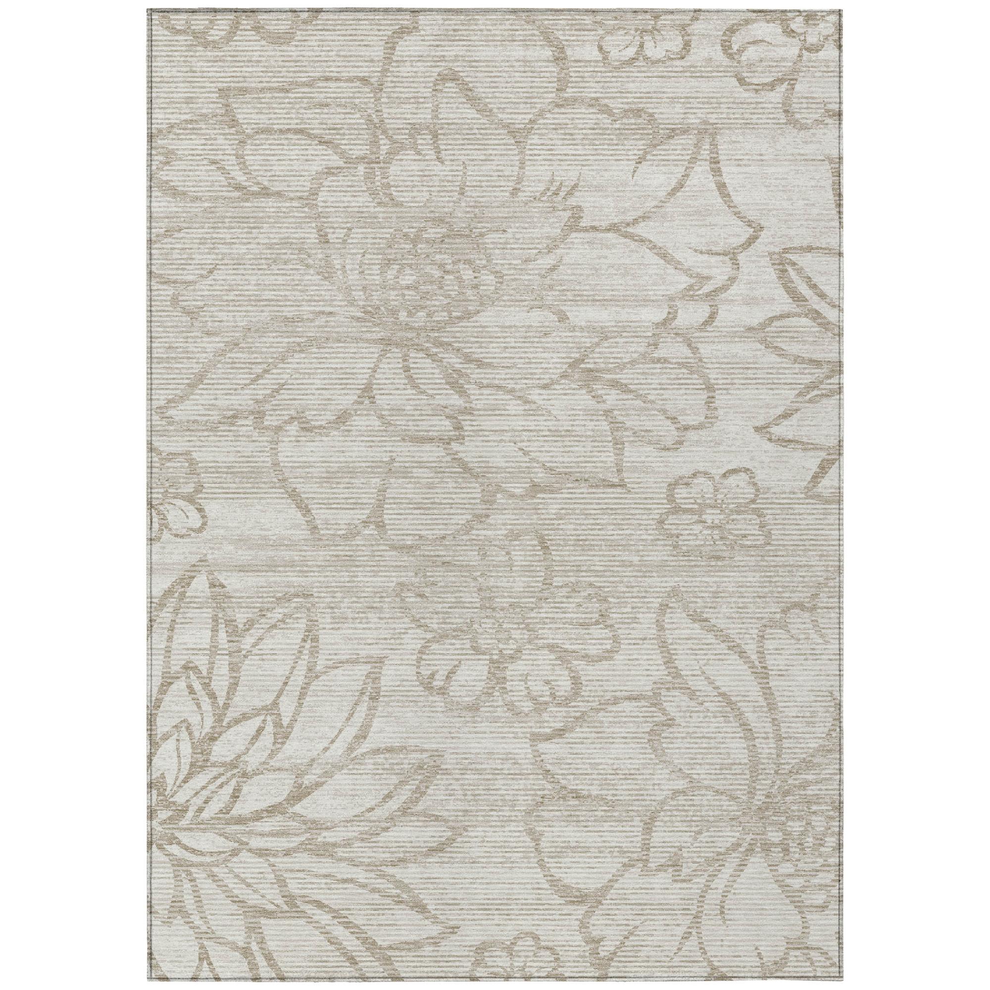 Ivory and silver floral pattern area rug with textured, low-pile weave