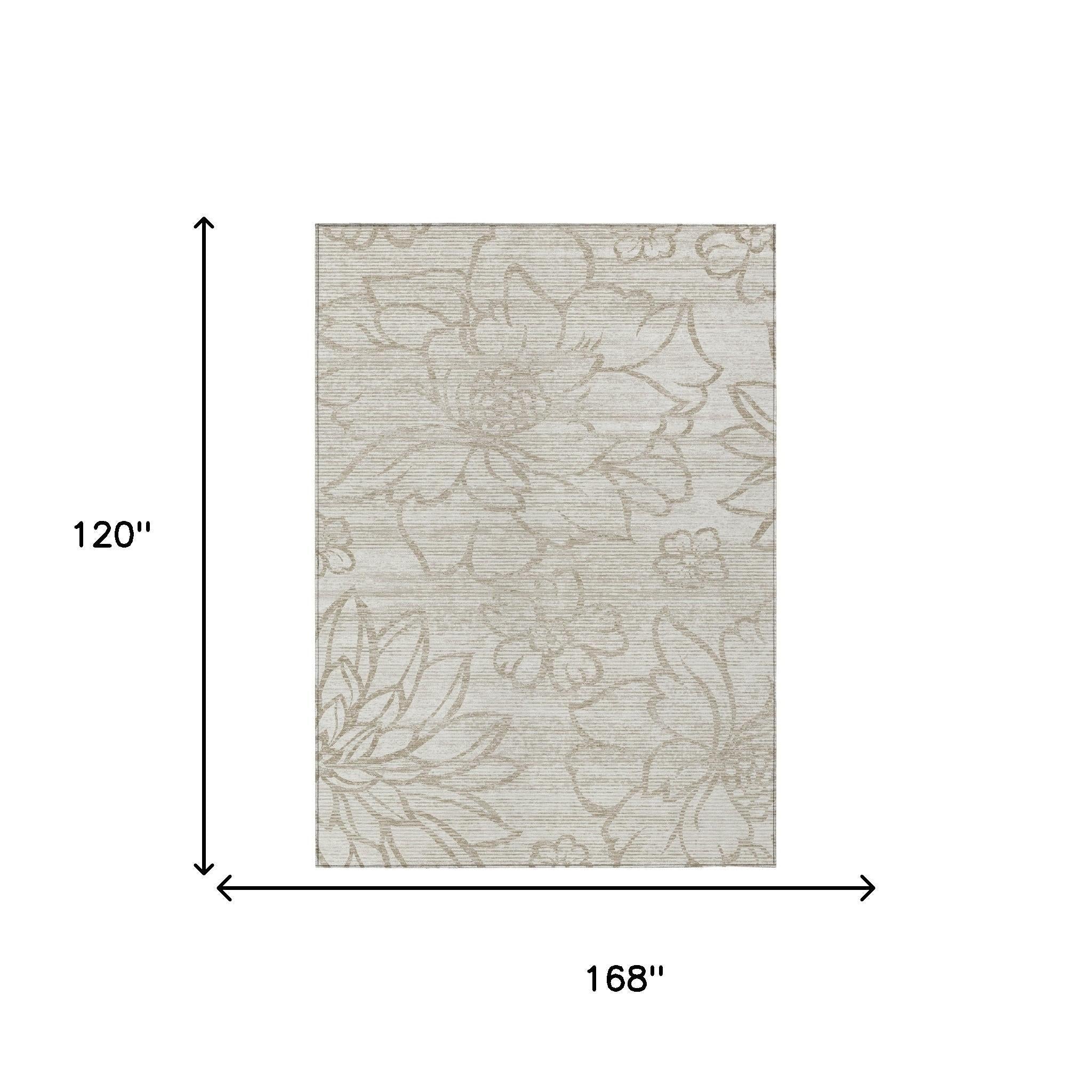 Ivory and silver floral indoor/outdoor area rug with flat woven border