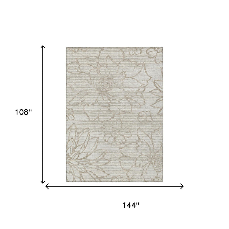 Ivory and silver floral area rug, 9 x 12 ft, measurement diagram