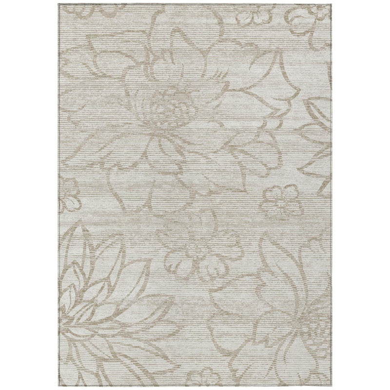Ivory and silver floral area rug with textured flatwoven look