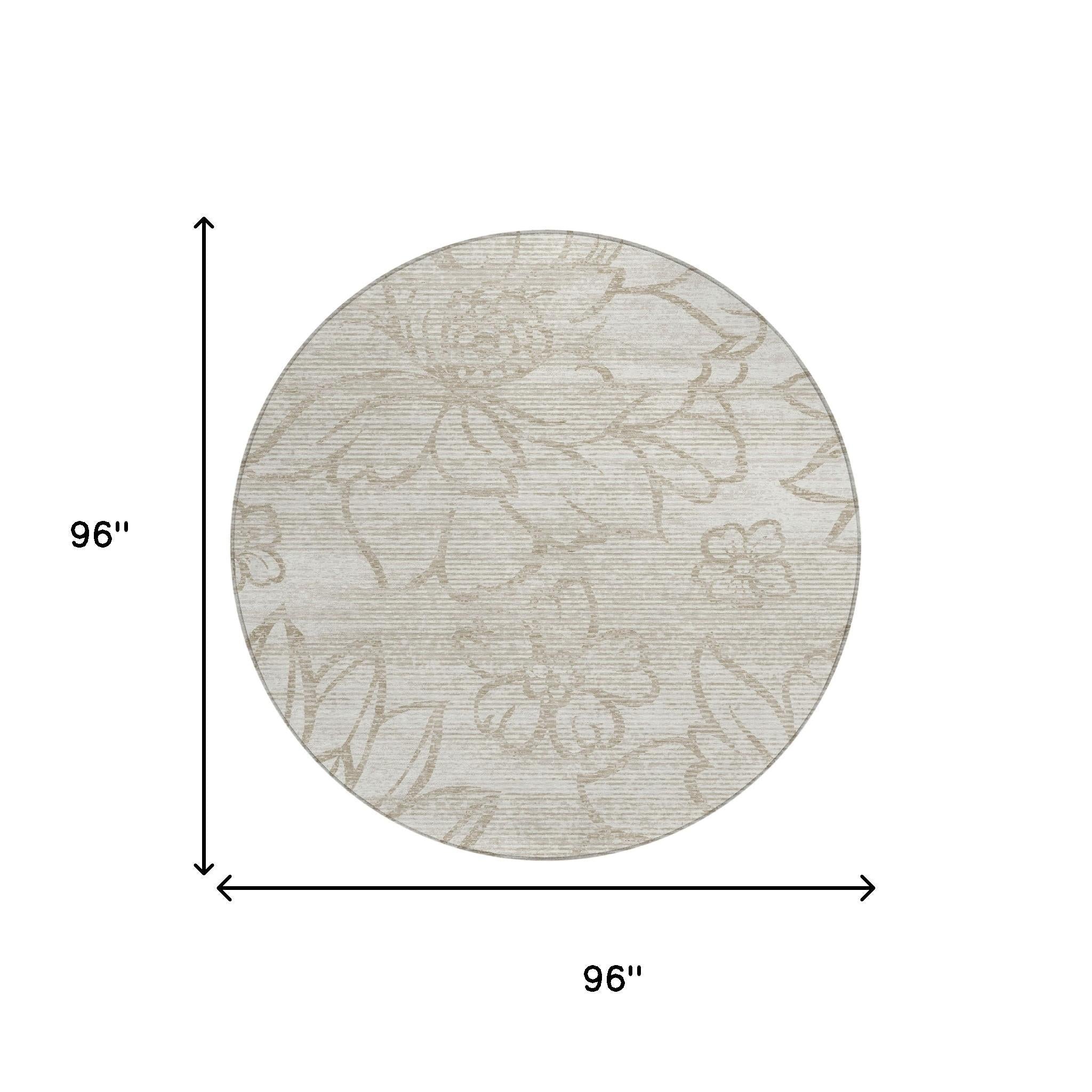 96 in round ivory area rug with silver floral pattern