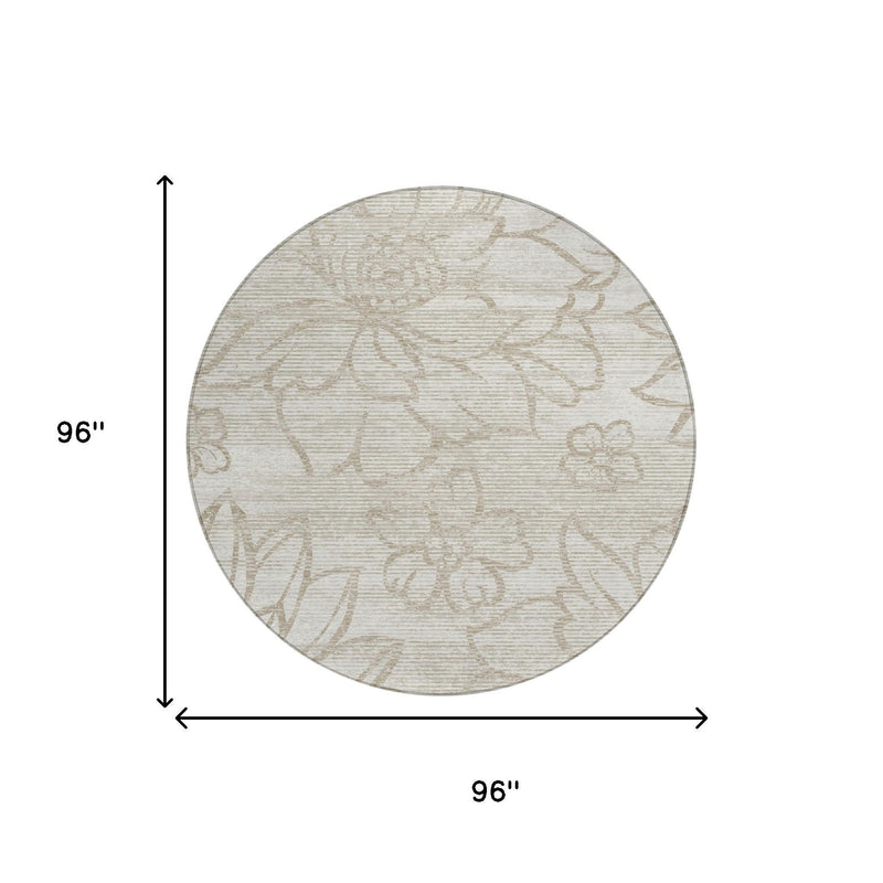 96 in round ivory area rug with silver floral pattern