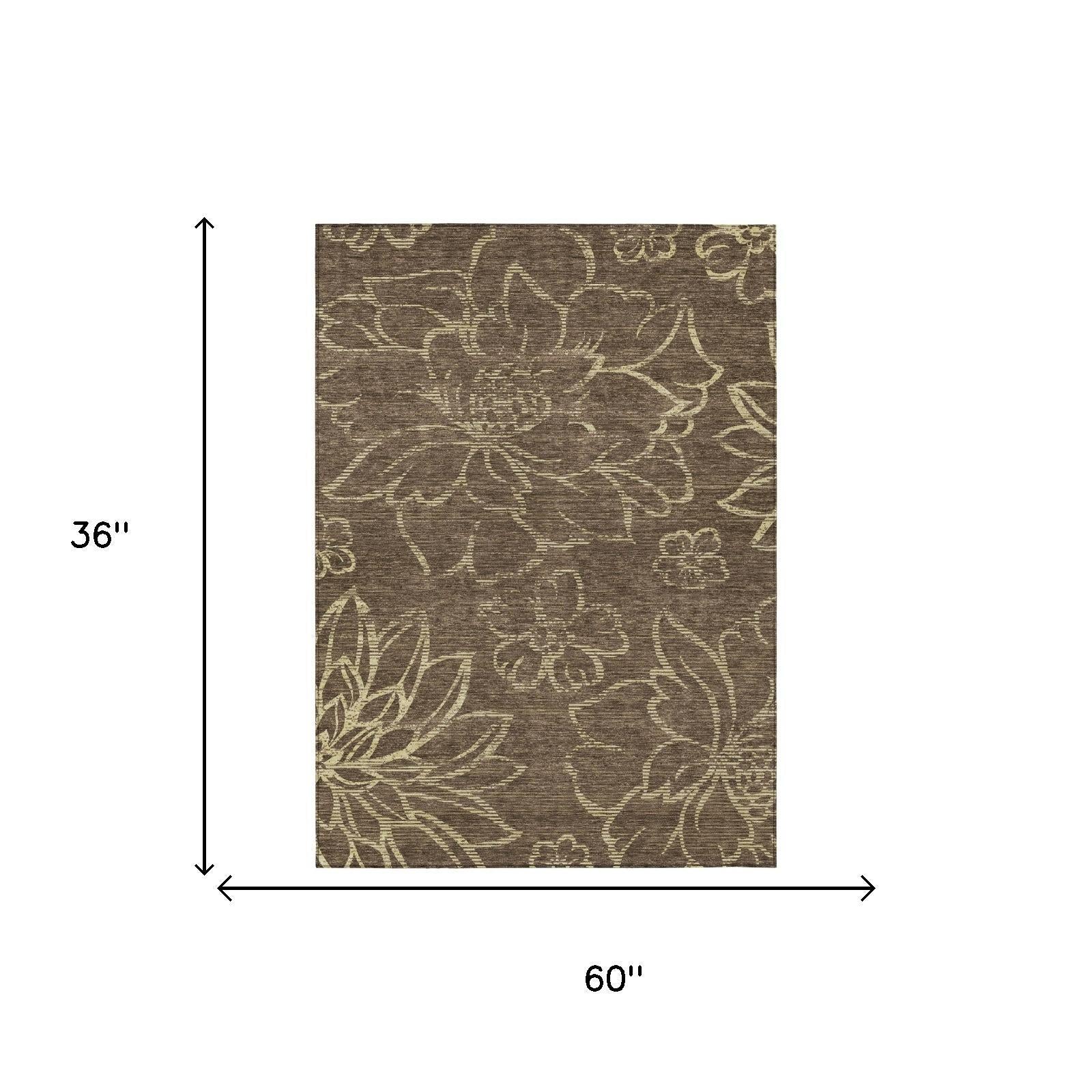 3x5 brown floral area rug, 36 x 60 in shown