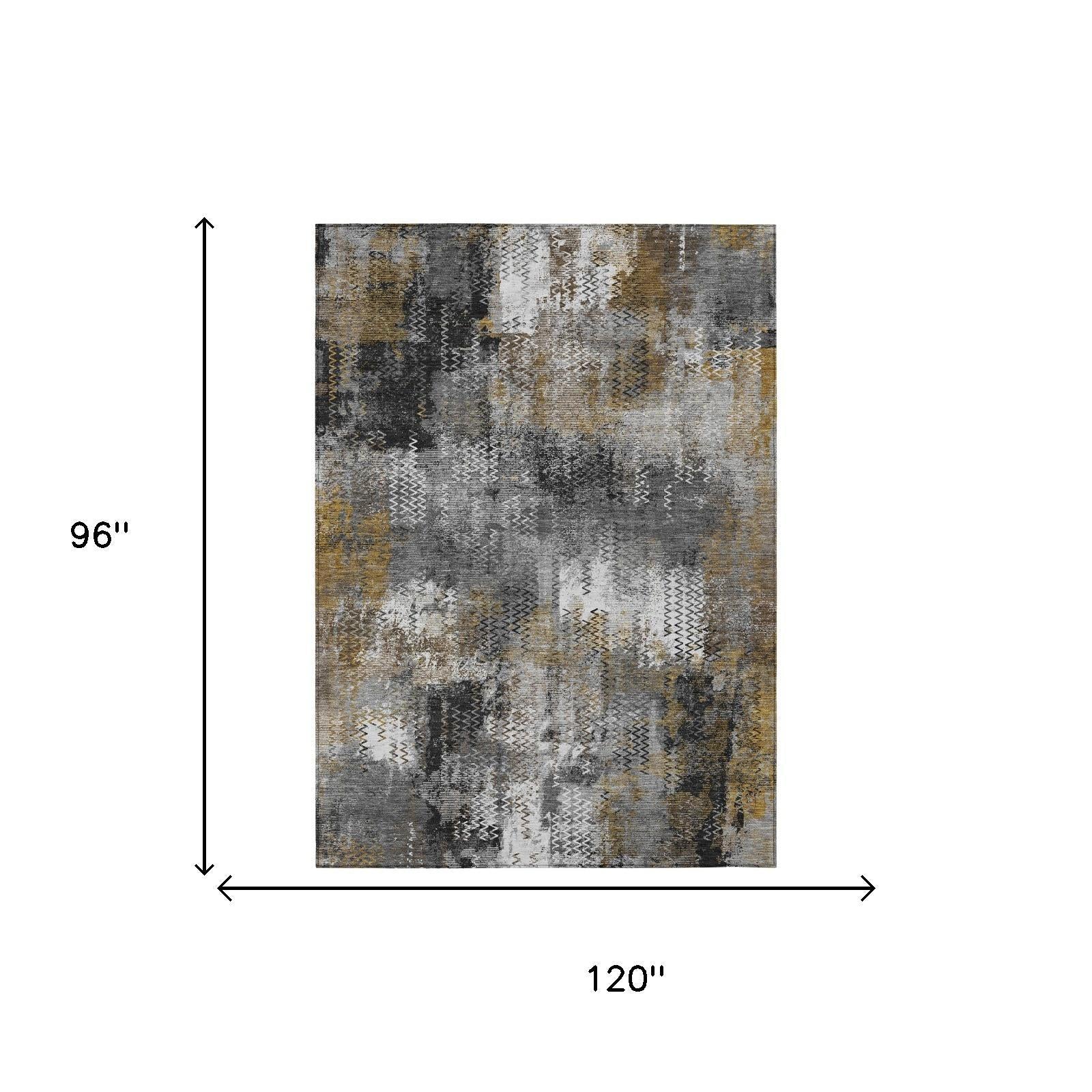 8 x 10 ft gray and graphite abstract area rug with patchwork pattern