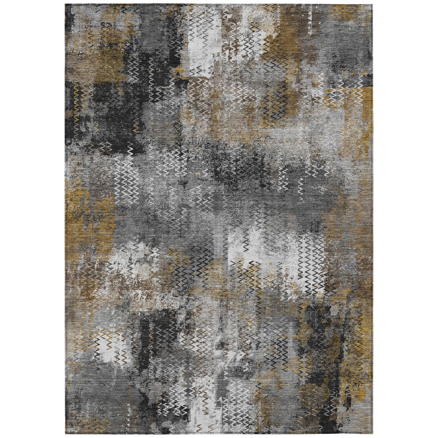 Gray and graphite abstract area rug with zigzag and distressed blocks