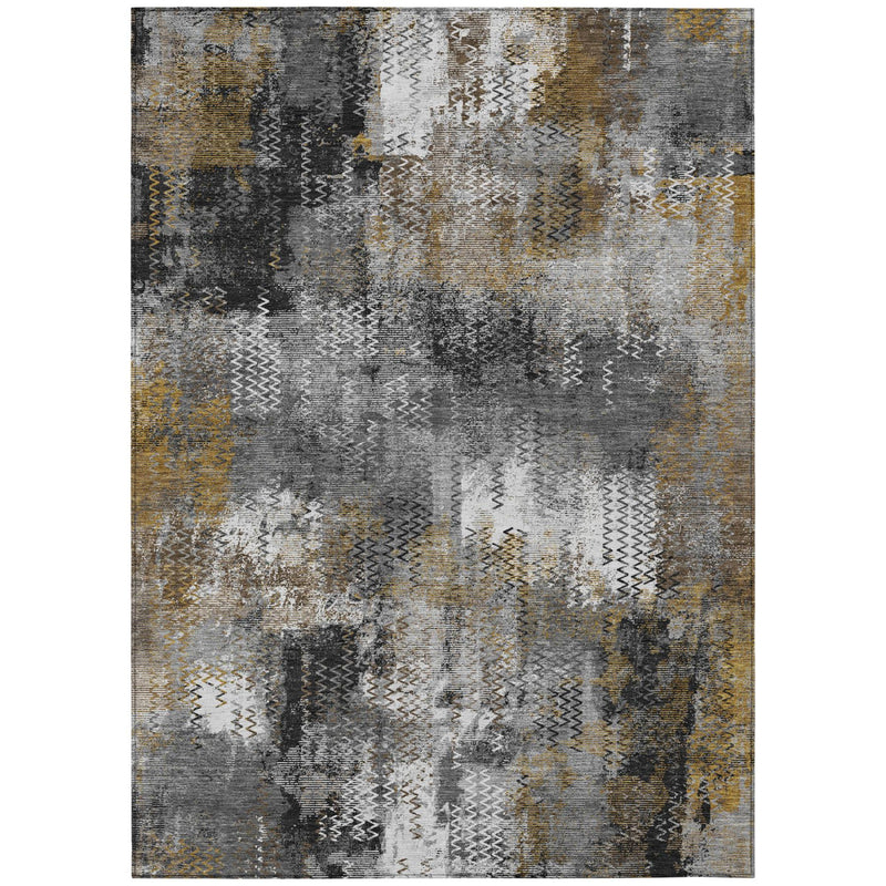 Gray and graphite abstract area rug with zigzag and distressed blocks