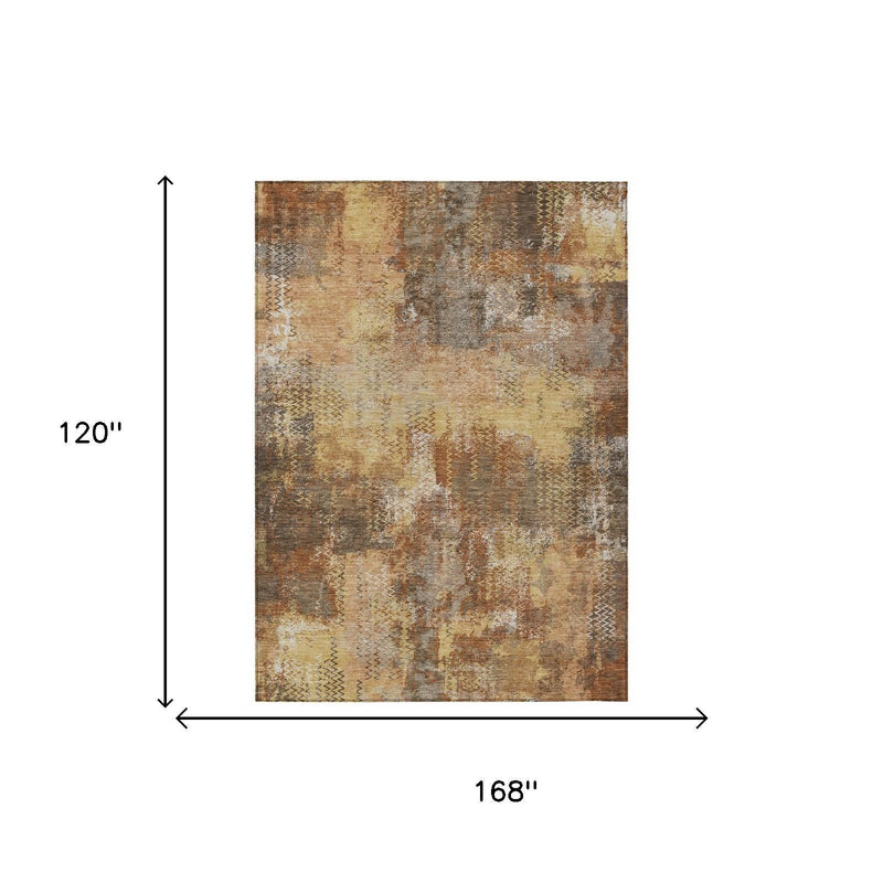 10' x 14' copper, orange and taupe abstract textured area rug with zigzag pattern