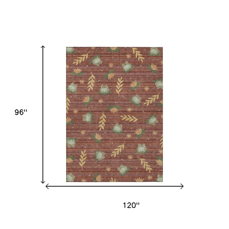 Red and merlot botanical leaf area rug, 8x10 size outline